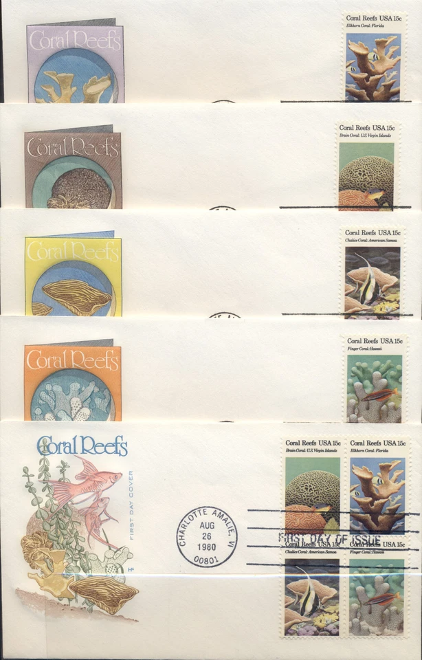 1980 FDC Set of 5 - Scott# 1827-30 - Coral Reefs - Farnam Cachet - Image 1 of 1