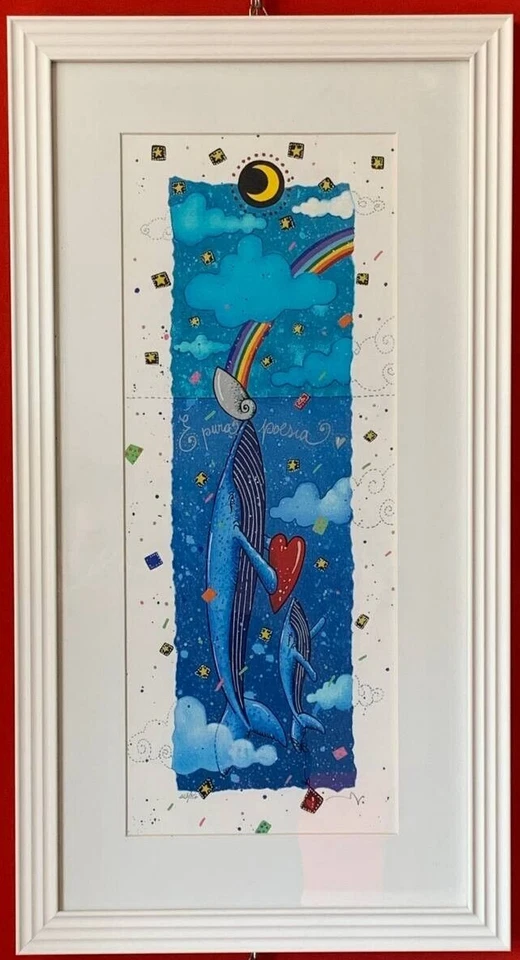 SERIGRAFIA ANDREA AGOSTINI 20X50 E' PURA POESIA, CORNICE BIANCA 65X35 + GARANZIA - Immagine 1 di 1