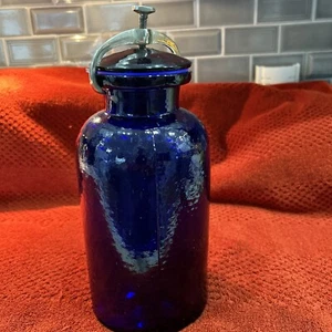 Department 56 Cobalt Blue Glass Bottle With Lid And Metal Closure 9”T 4.5”W - Picture 1 of 7