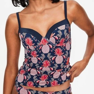Boden S0057 Navy Blue & Red Pineapple Print Milos Cup Size Tankini Top Size 36C - Image 1 of 4