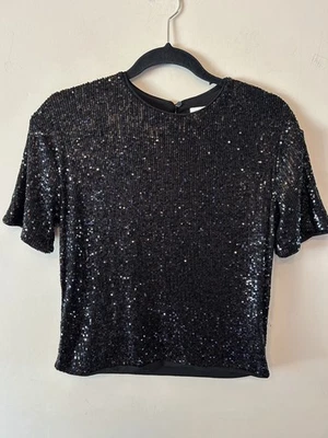 Sparkly Black Sequin Blouse T-Shirt H&M Size XS - Image 1 of 4