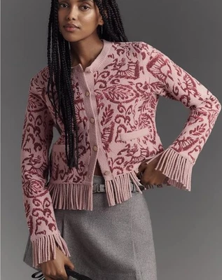 ANTHROPOLOGIE NVLT Talla MED Rayas Suéter Dama Chaqueta Cárdigan en Motivo ROJO Foto 1 de 4