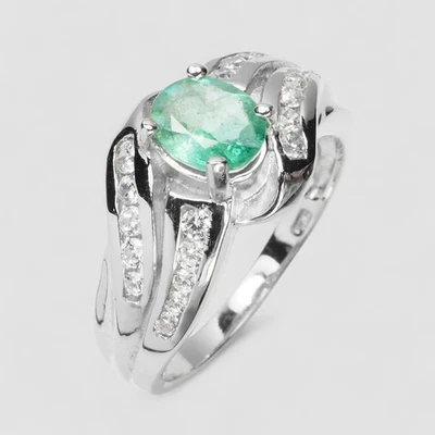 LUXURIOUS GENUINE NEON GREEN EMERALD 925 STERLING SILVER HANDMADE FINE RINGS - Image 1 of 4