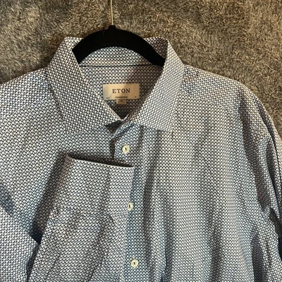 Camisa de vestir Eton para hombre 43 17 azul geométrica formal abotonada contemporánea Foto 1 de 4