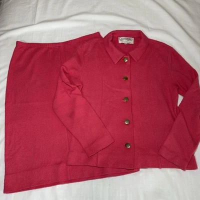Vintage Castleberry 2 Piece Knit Suit Blazer & Skirt Size 8 Pink Barbie Classic - Image 1 of 4