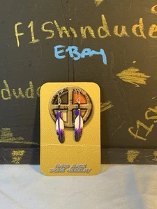 Plains Indians Hand Carved Feather Jewelry Carded Earrings Lonny, Michelle Cloud - Picture 1 of 10