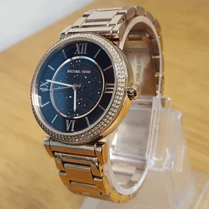 Ladies Rose-Gold Michael Kors MK3356 Catlin Black Crystal Sparkling Face Watch - Picture 1 of 8