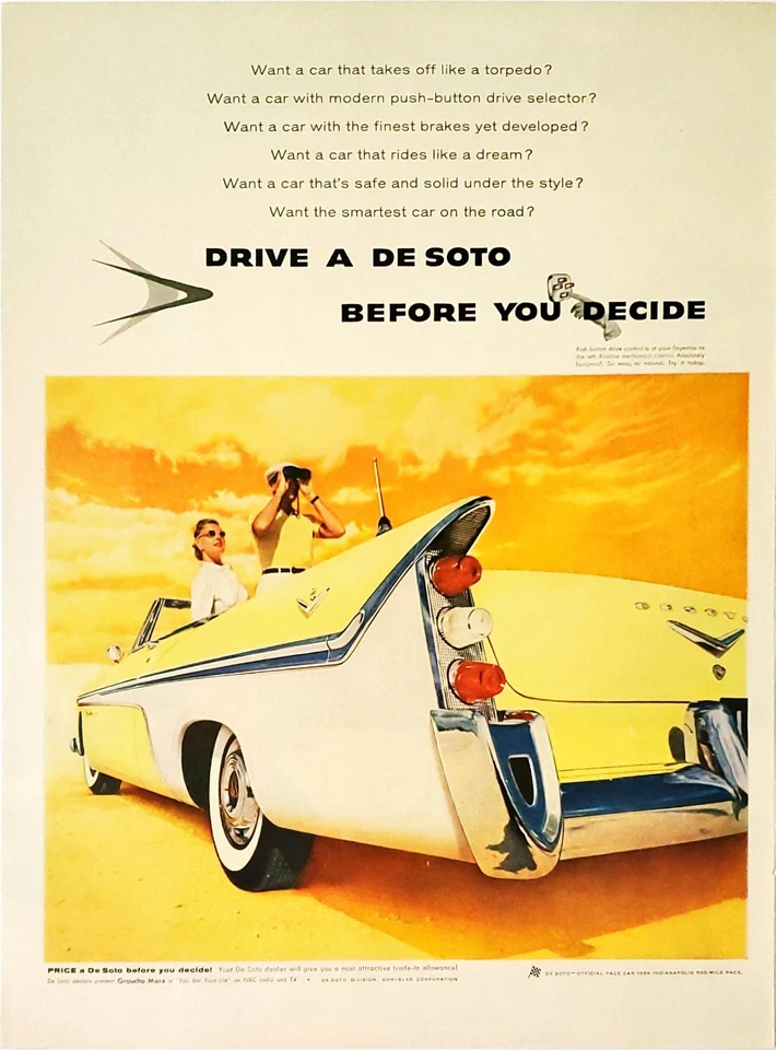 De Soto Fireflite 1956 amarillo y blanco convertible cargador de anuncios de coche vintage Foto 1 de 1