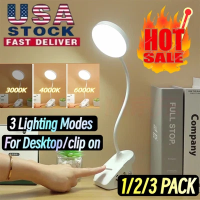 Rechargeable LED Book Light With 3 Light Modes Easy Clip Reading Lamp 1/2/3 PACK - Image 1 of 4