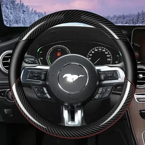 Neu Auto Lenkradbezug für Mustang 15" 38cm Kohlefaser Leder - Bild 1 von 7