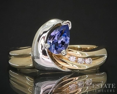 14k Two Tone Gold Natural Tanzanite & Diamond Ladies Ring 4.5g i19904b - Image 1 of 4