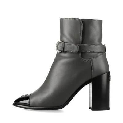 Chanel Coco Mark 22B Botas Cortas de Cuero 37.5C Damas Gris G38064 Hebilla Cinturón  Foto 1 de 4