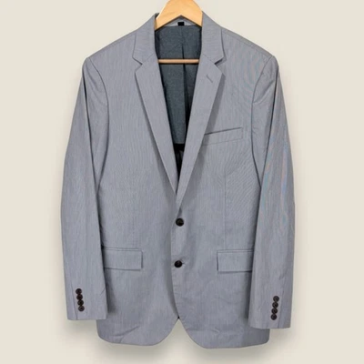 J. Crew Thompson Sport Coat Blazer Men 42L Blue Gray Striped Cotton Half Lined - Image 1 of 4