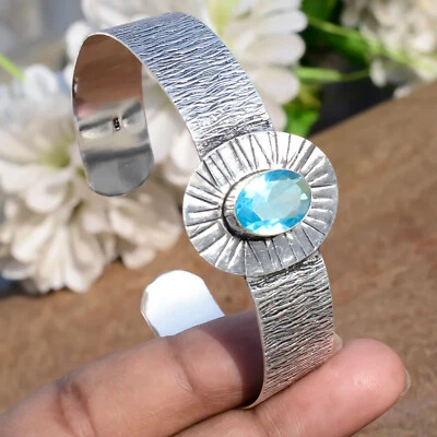 Brazalete brazalete de plata de ley 925 con piedras preciosas de topacio azul de Londres para regalo de novia Foto 1 de 4