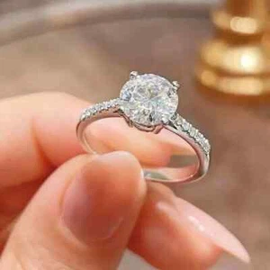 3CT Round Cut Lab Created Diamond Women's Engagement Ring 14K White Gold Plated - Picture 1 of 7