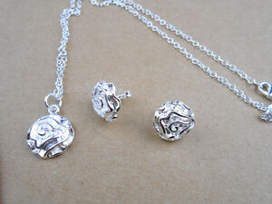 925 Sterling Silver Plated Solid Rose Necklace Chain Earrings Sets