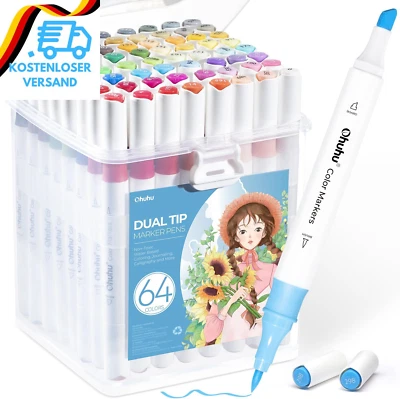 BESUCHE DEN OHUHU-STORE Ohuhu Marker Stifte Set, 64 Filzstifte Auf Wasserbasis Mit Doppeltespitze Für Ma