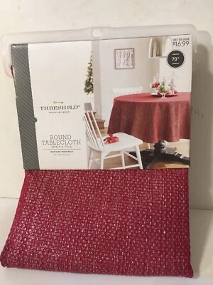 Target Threshold 70" Round Tablecloth Red Silver Twinkle Stripe 2017 - Image 1 of 4