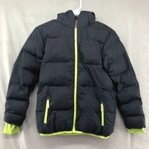 Champion Navy Blue Lime Green Long Sleeve Puffer Hooded Jacket Size M Women - Picture 1 of 12