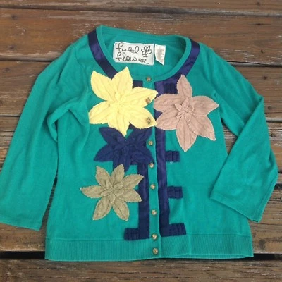Anthropologie Field Flower Cardigan Sweater Small Floral Green Remaining Lillies - Imagem 1 de 4