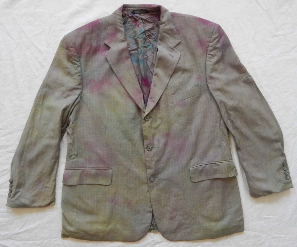 Blazer Traje Abrigo Deportivo Chaqueta Lana Tie Dye Púrpura Gris - Grande Hecho a Mano 44S 44 Foto 1 de 4