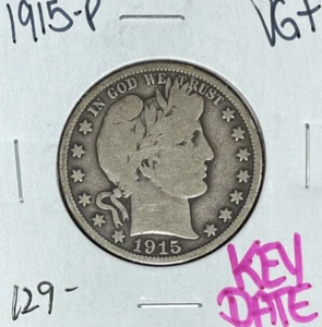 1915 BARBER SILVER HALF DOLLAR ~ VG+ ~NICE KEY DATE COIN~ - Picture 1 of 2