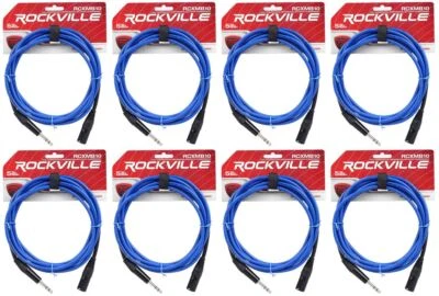 8 Rockville RCXMB10-BL Blue 10' Male REAN XLR to 1/4'' TRS Balanced Cables - Image 1 of 2