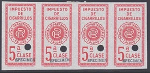 COLOMBIA 1910 Caldas Cigarette Tax 5a proof strip of 4 opt SPECIMEN.........7925 - Picture 1 of 1