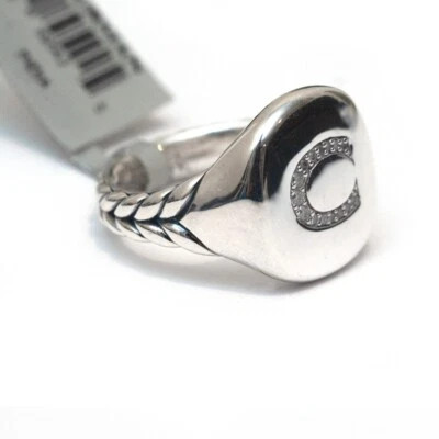 Anillo DAVID YURMAN Nuevo Pavé Inicial Letra C Pinky en Diamante y Plata Talla 4.5 Foto 1 de 4