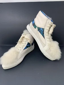 New COACH High Tops With Faux Fur Size 7 EU37 White/Blue Floral Q8806/A01401 - Picture 1 of 14