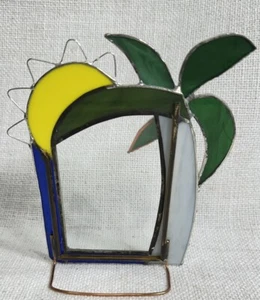 Stained Glass 3.5X5 Tropical Palm Tree With Sun Picture Frame  - Picture 1 of 2