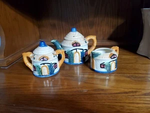 Vintage Cottage Ware tea set teapot creamer sugar bowl Made in Japan antique - Imagen 1 de 10