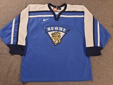 Finland Suomi 1998 Nagano Winter Olympics Away Dark Hockey Jersey, Nike Large