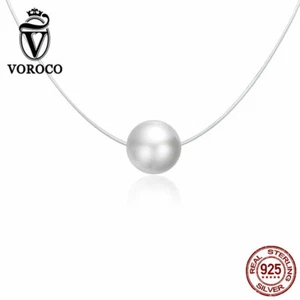 Voroco European Necklace Pearl Pendant S925 Sterling Silver Charm Women Jewelry - Picture 1 of 12