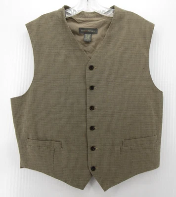 VINTAGE Banana Republic Vest Men Large Brown Waistcoat Linen Blend Houndstooth - Image 1 of 4