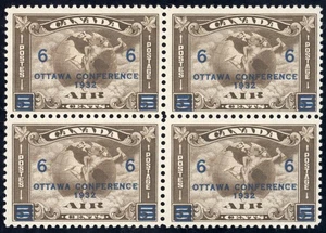 Canada Scott C4 Mint NH OG 2x2 Block 6c on 5c dk brown 1932 Lot K038 bhmstamps - Picture 1 of 2