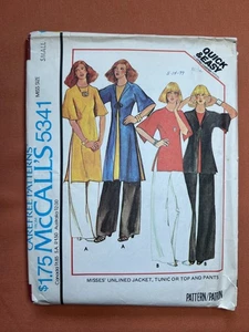 McCall's Pattern 5341 Misses Unlined Jacket Tunic Top & Pants Size Small 10-12 - Picture 1 of 3