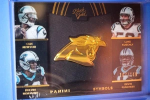 CAM NEWTON BENJAMIN KUECHLY FUNC PANINI BLACK GOLD GIANTS GOLD LOGO QTS-3 METAL - Picture 1 of 2