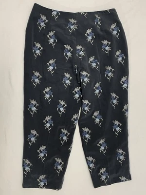 Calça/calça/sobreposição Josephine Chaus bordado flor cinza 100% seda pequena 14P - Imagem 1 de 4