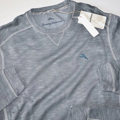 Tommy Bahama 多巴哥岛运动衫套衫石板灰色 Crew 全新 LS 中号 M — 第 1/4 张图片
