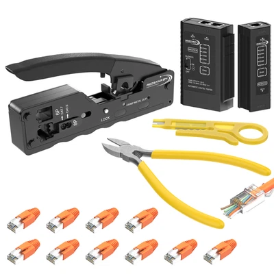 Rj45 Male Cat 7 10x Network Tool Kit Crimping Tool Lan Cable Tester Professional - Image 1 of 4