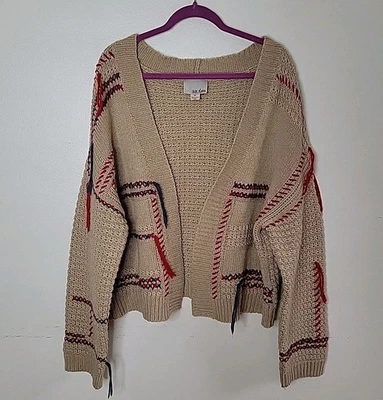 Cárdigan grueso tejido Anthropologie Chloe Oliver Dundee flecos frente abierto XL tostado Foto 1 de 4