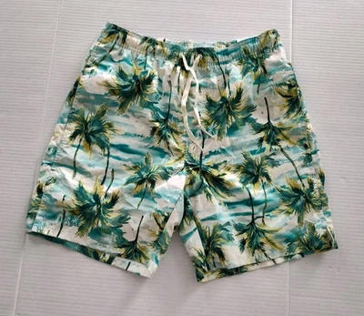 Bañador Palmera Azul Marino Antiguo Para Hombre Talla S Verde Azul con Bolsillos 7" Entrepierna *Leer* Foto 1 de 4