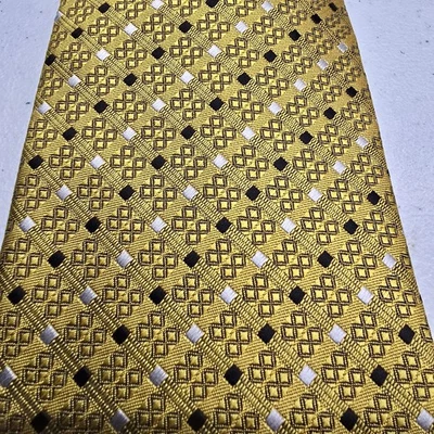 Jacob Alexander Mens Neck Tie Black Gold White Geometric Check Classic Polyester - Image 1 of 3