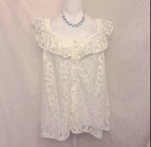Torrid Cloud Dancer White Eyelet Ruffle Tank Top Size 2 / 2X (18–20) NWT Boho - Picture 1 of 14