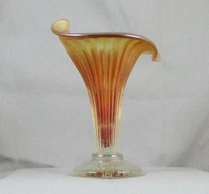 FENTON FINE RIB FOOTED MARIGOLD CARNIVAL GLASS JIP VASE - Picture 1 of 5