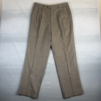 Pantalones de vestir plisados de colección Lauren Ralph Lauren para hombre 34x32 tostados pata de gallo 100 % lana Foto 1 de 4
