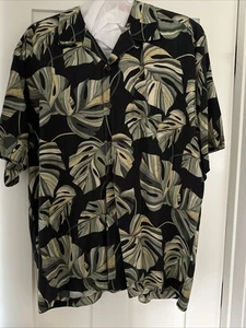 Tommy Bahama Mens Size Large 100% Silk Hawaiian Shirt Black/Greens Floral XL/TG - Picture 1 of 16