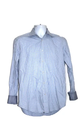 Robert Graham Blue White Check Long Sleeve Flip Cuff Dress Shirt Mens Sz 33 15.5 - Image 1 of 4