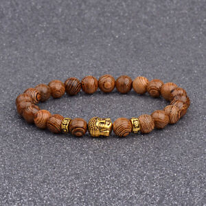 8Mm Wooden Beads Bracelets Buddha Head Handmade Bracelets for Men Women Jewelry